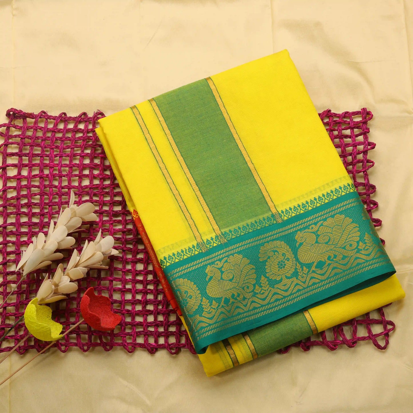 Horad Korvai Cotton Fancy Border Yellow 5.00" Dhoti