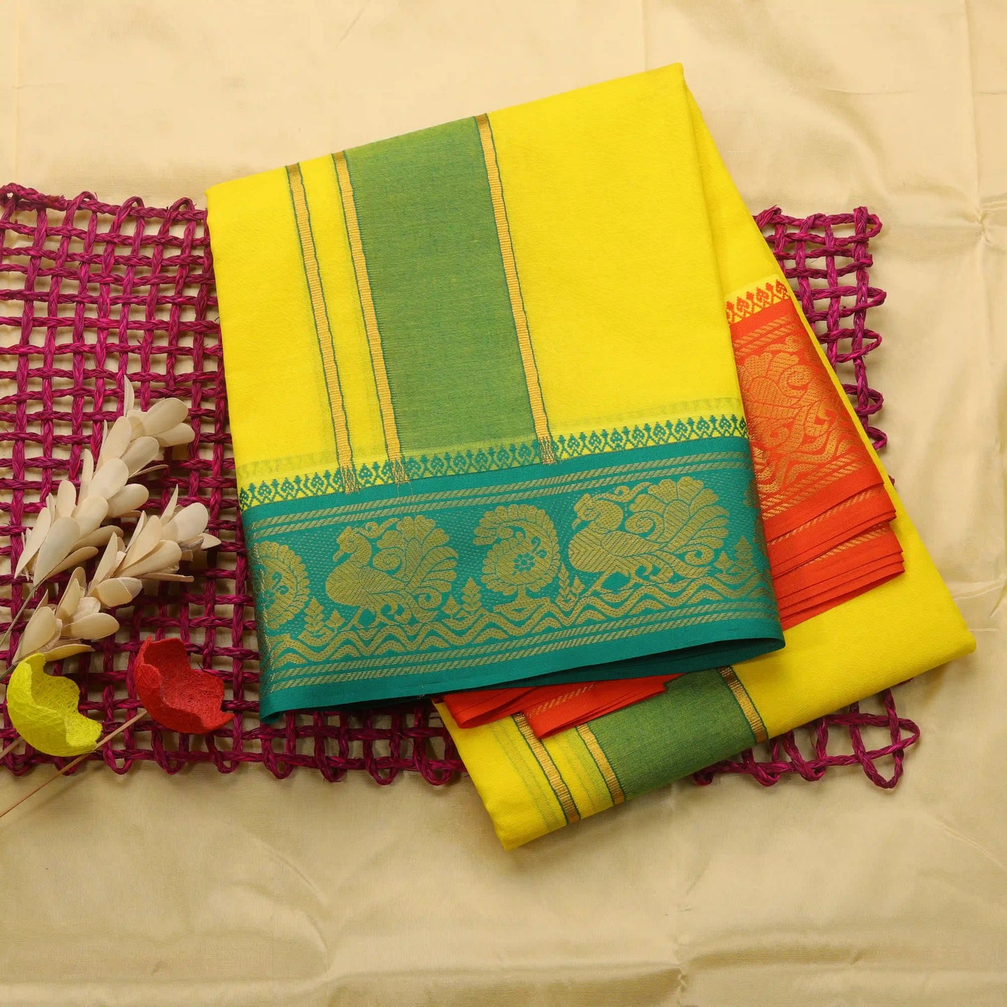 Horad Korvai Cotton Fancy Border Yellow 5.00" Dhoti