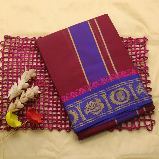 Horad Korvai Cotton Fancy Border Maroon 5.00" Dhoti