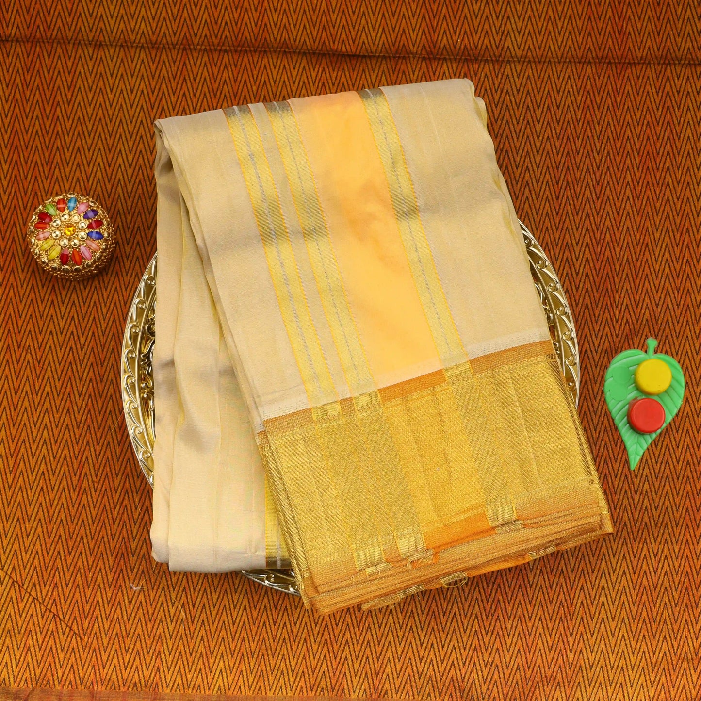 Horad Pure Silk Tissue Sandal Border 16 KAN Dhoti