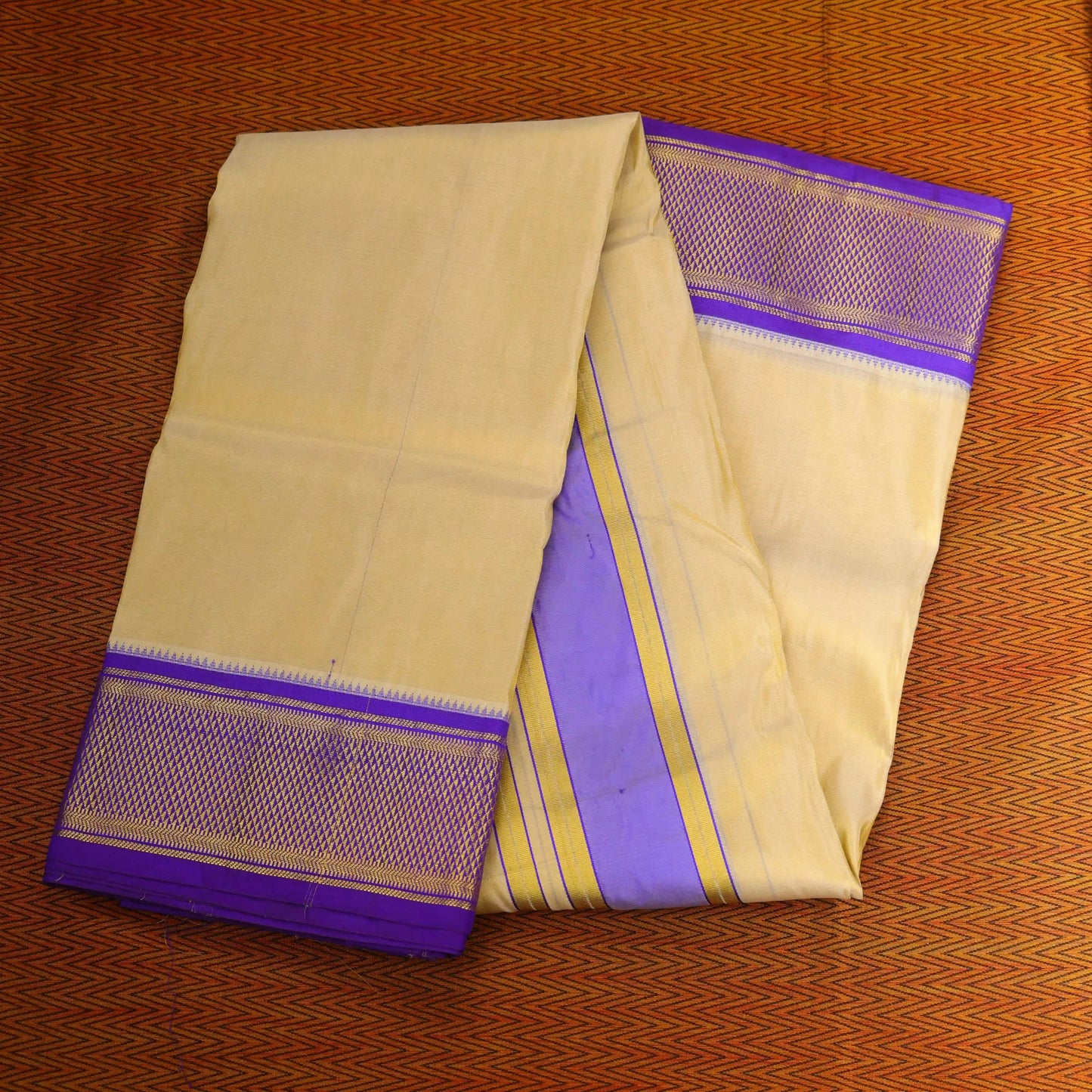 Horad Pure Silk Tissue Violet Border  16 KAN Dhoti