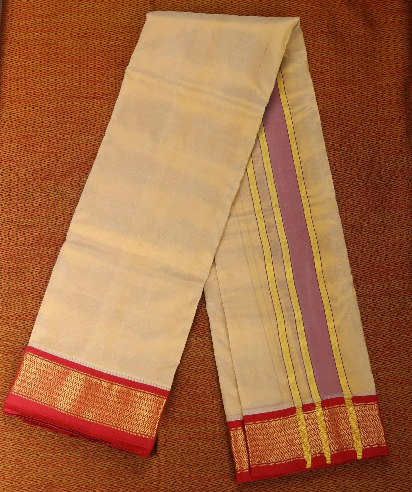 Horad Pure Silk Tissue Red Border 16 KAN Dhoti