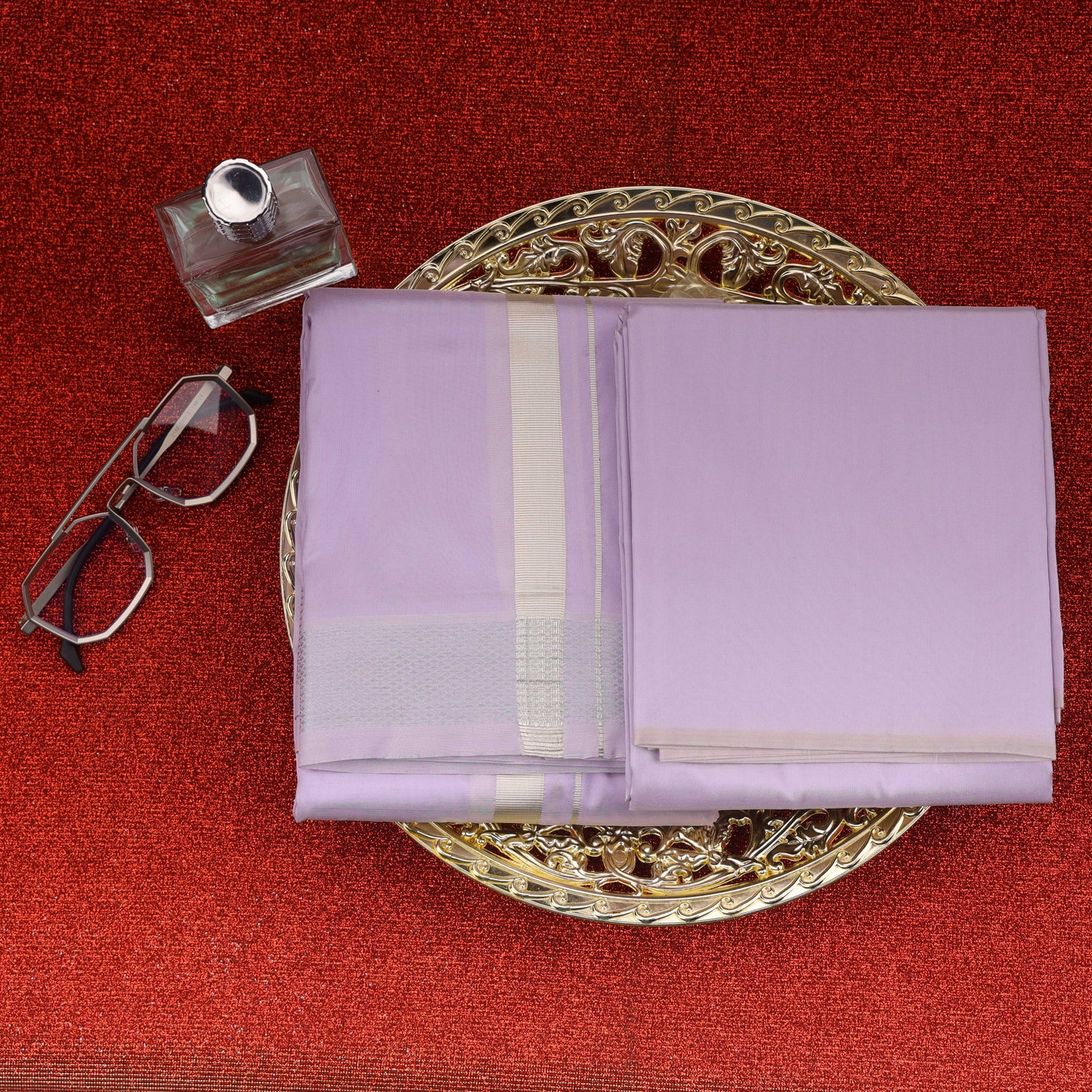 Horad Premium Art Silk Lavender Dhoti with Shirt Material