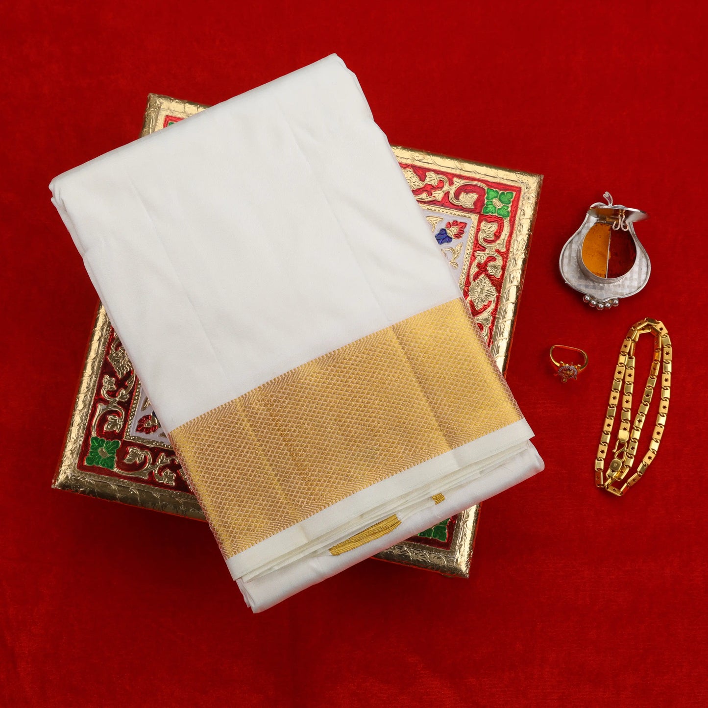 Horad Pure Silk Cream 3.50” Dhoti