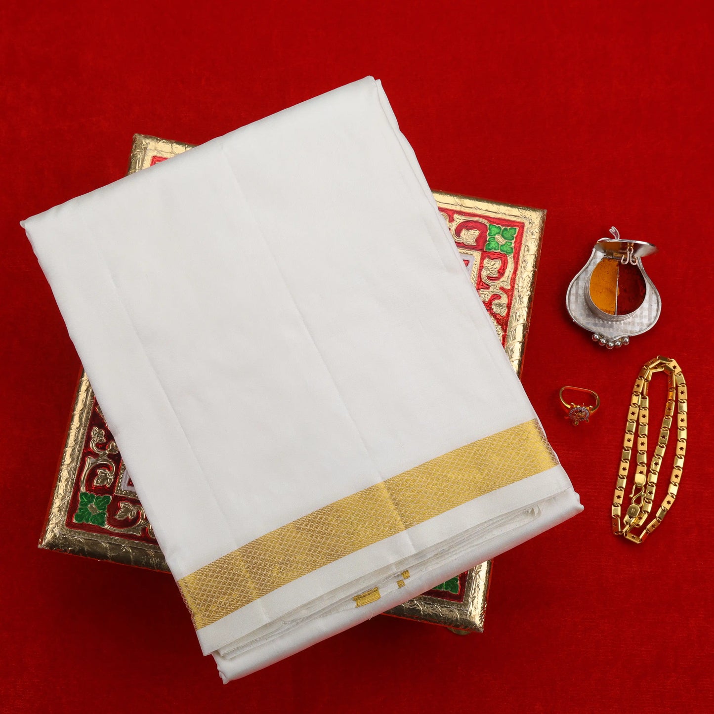 Horad Pure Silk Cream 0.75” Dhoti (9X5)