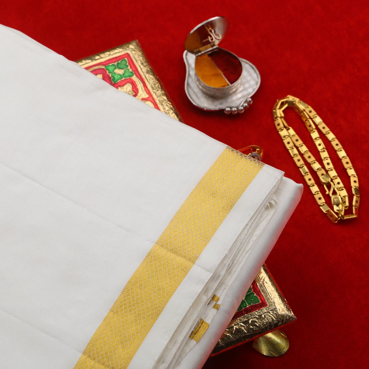 Horad Pure Silk Cream 0.75” Dhoti (9X5)