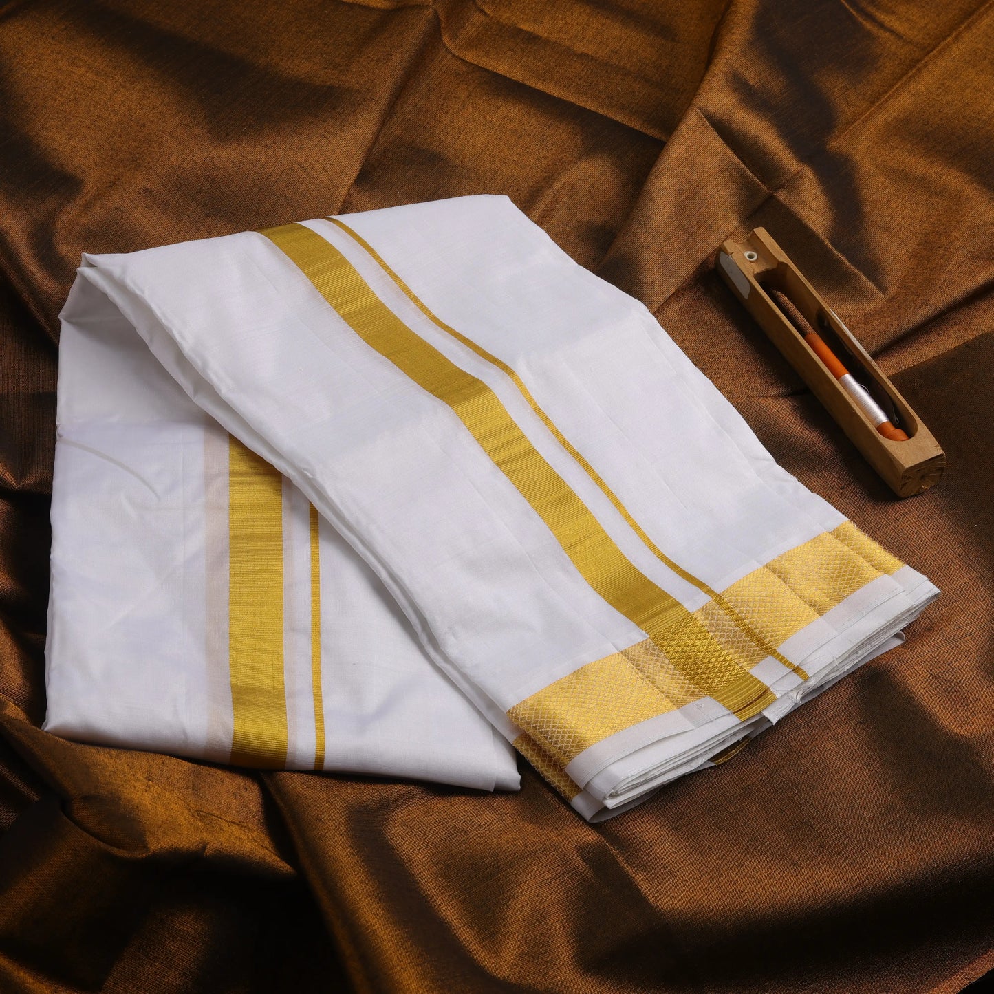 Horad Tradition Pure Silk Half White 1.25” Dhoti (10X6)