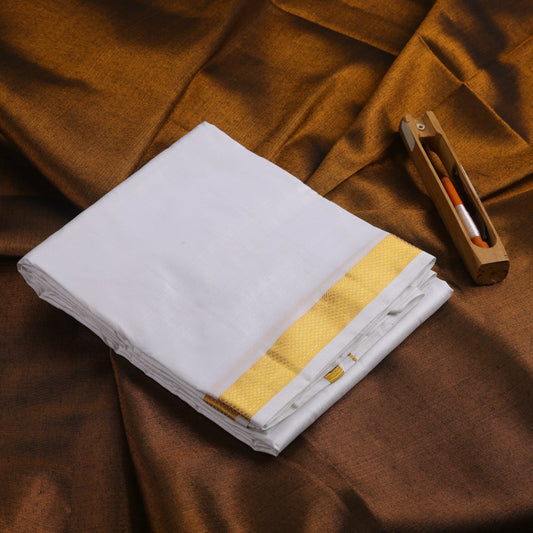Horad Tradition Pure Silk Half White 0.75” Dhoti (9X5)