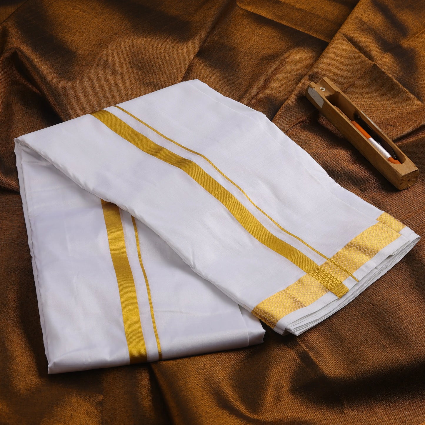 Horad Tradition Pure Silk Half White 0.75” Dhoti (10X6)