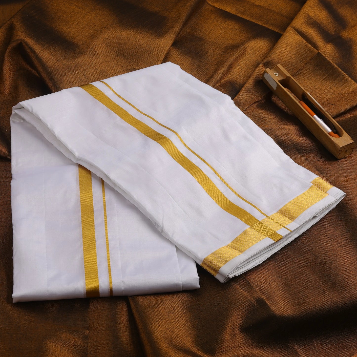 Horad Tradition Pure Silk Half White 0.50” Dhoti (9X5)