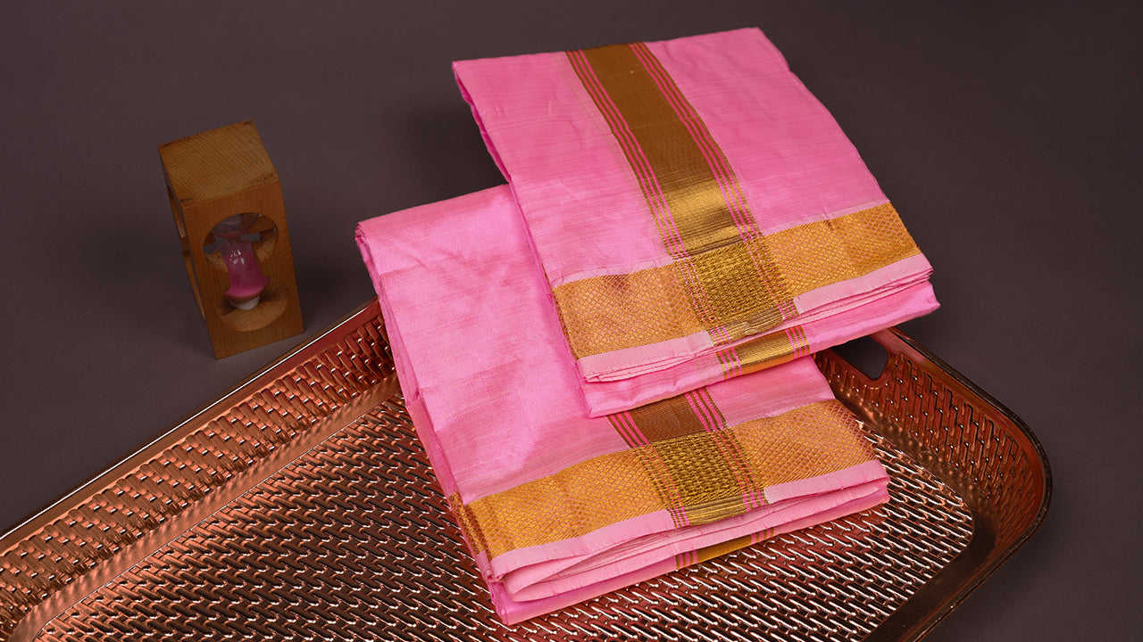 Horad Pure Silk Rose Pink 1.50” Dhoti