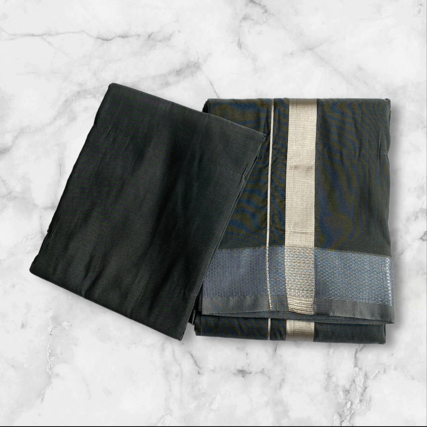 HORAD Premium Art Silk Dark Grey Dhoti with Shirt Material