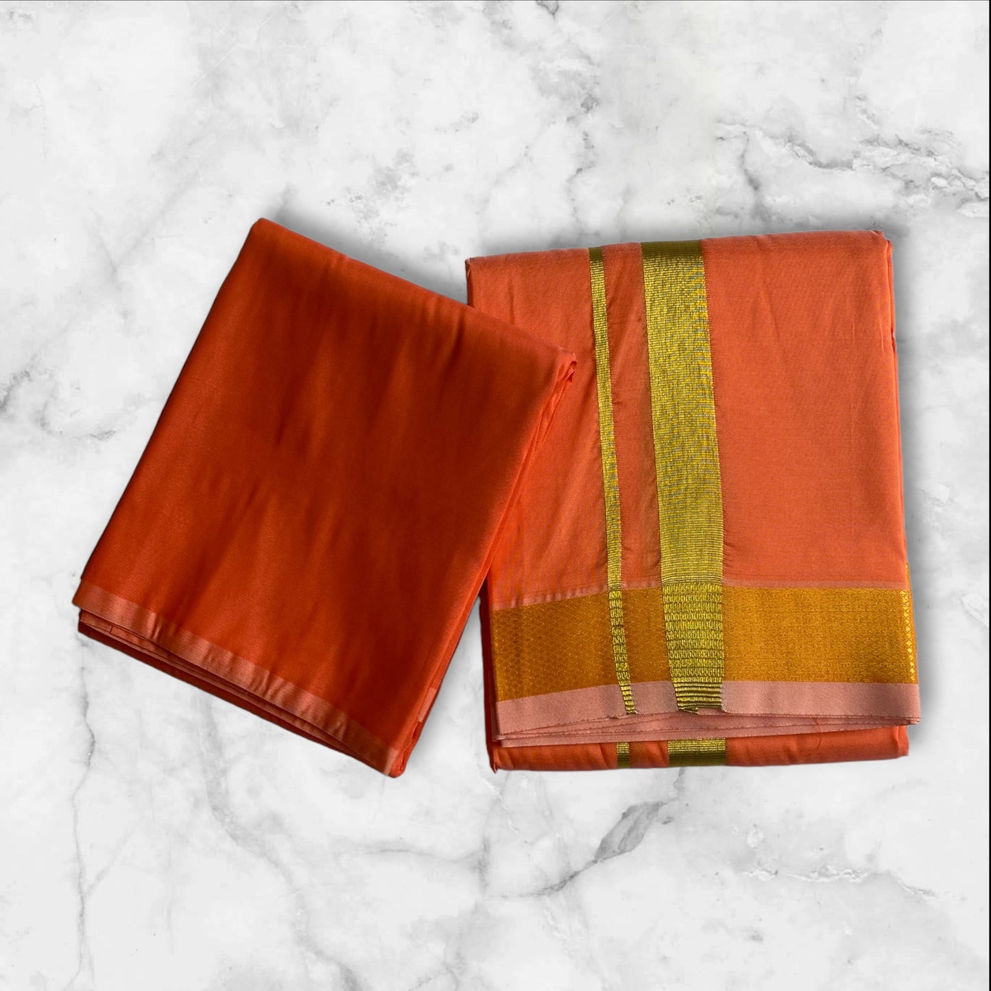 HORAD Premium Art Silk D.Orange Dhoti with Shirt Material