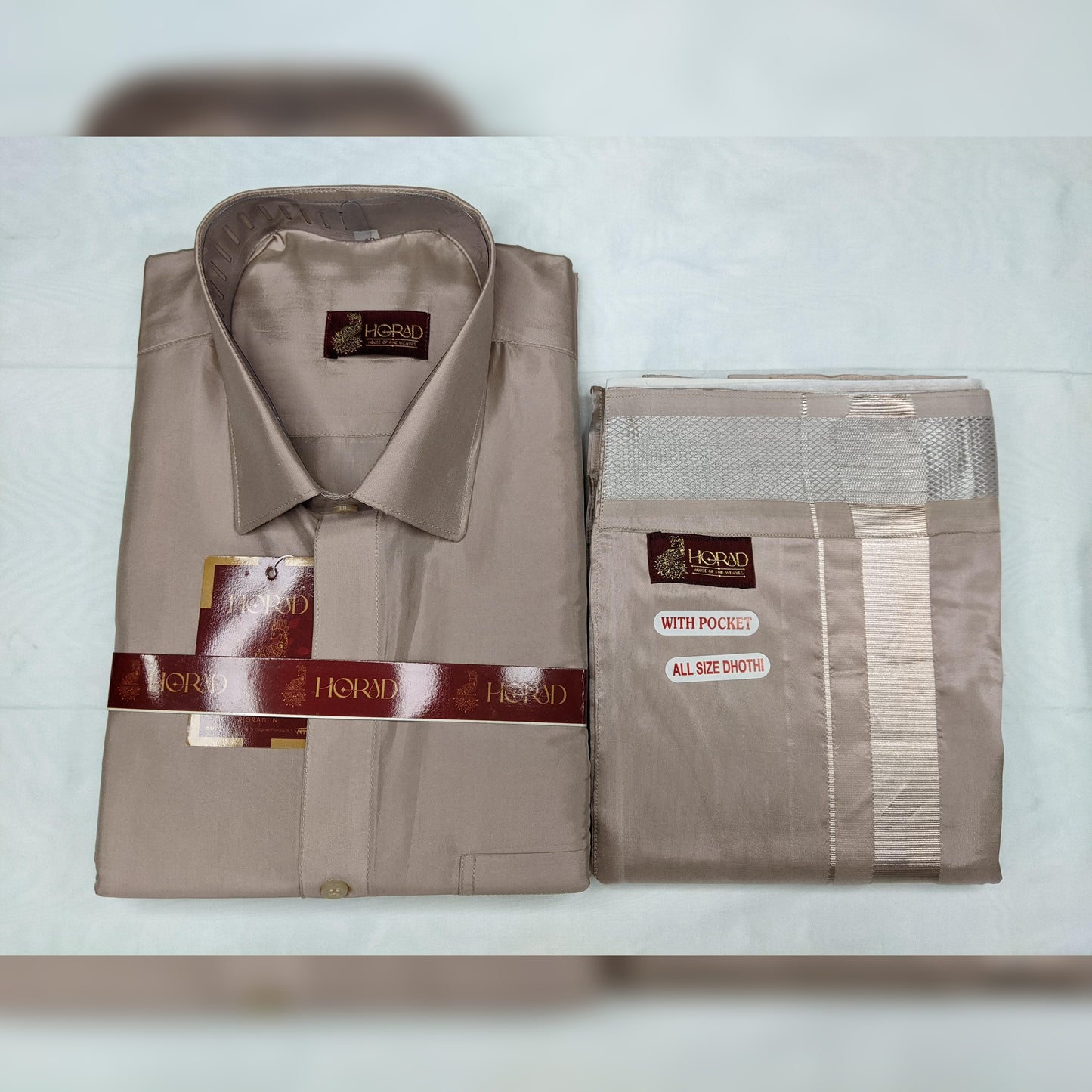 Horad Premium Art Silk Sandstone Shirt + Welcro Dhoti