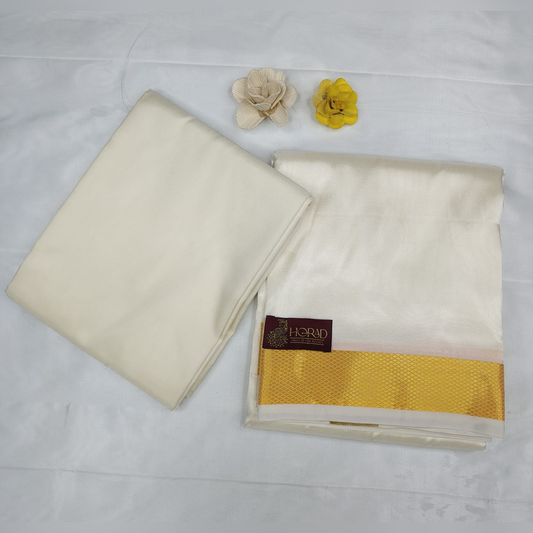 HORAD Premium Art Silk Gold Zari Dhoti with Shirt Material