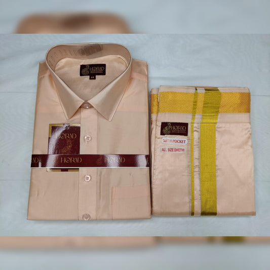 Horad Premium Art Silk Rose Gold Shirt + Welcro Dhoti