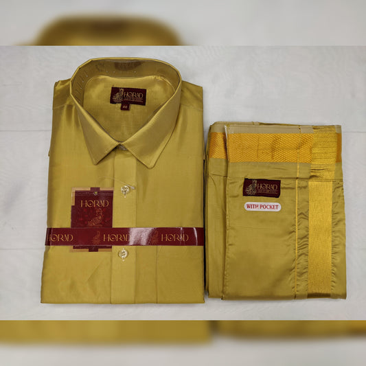 Horad Premium Art Silk Dark Gold Shirt + Welcro Dhoti