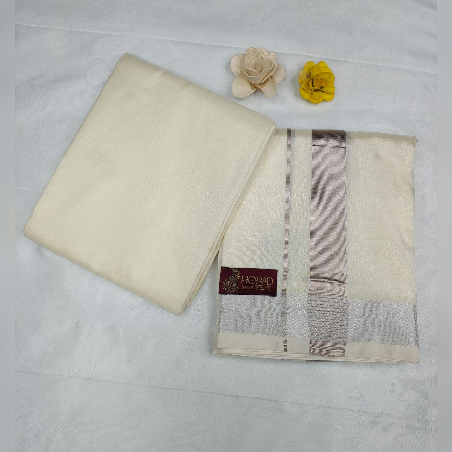 HORAD Premium Art Silk Silver Zari Dhoti with Shirt Material