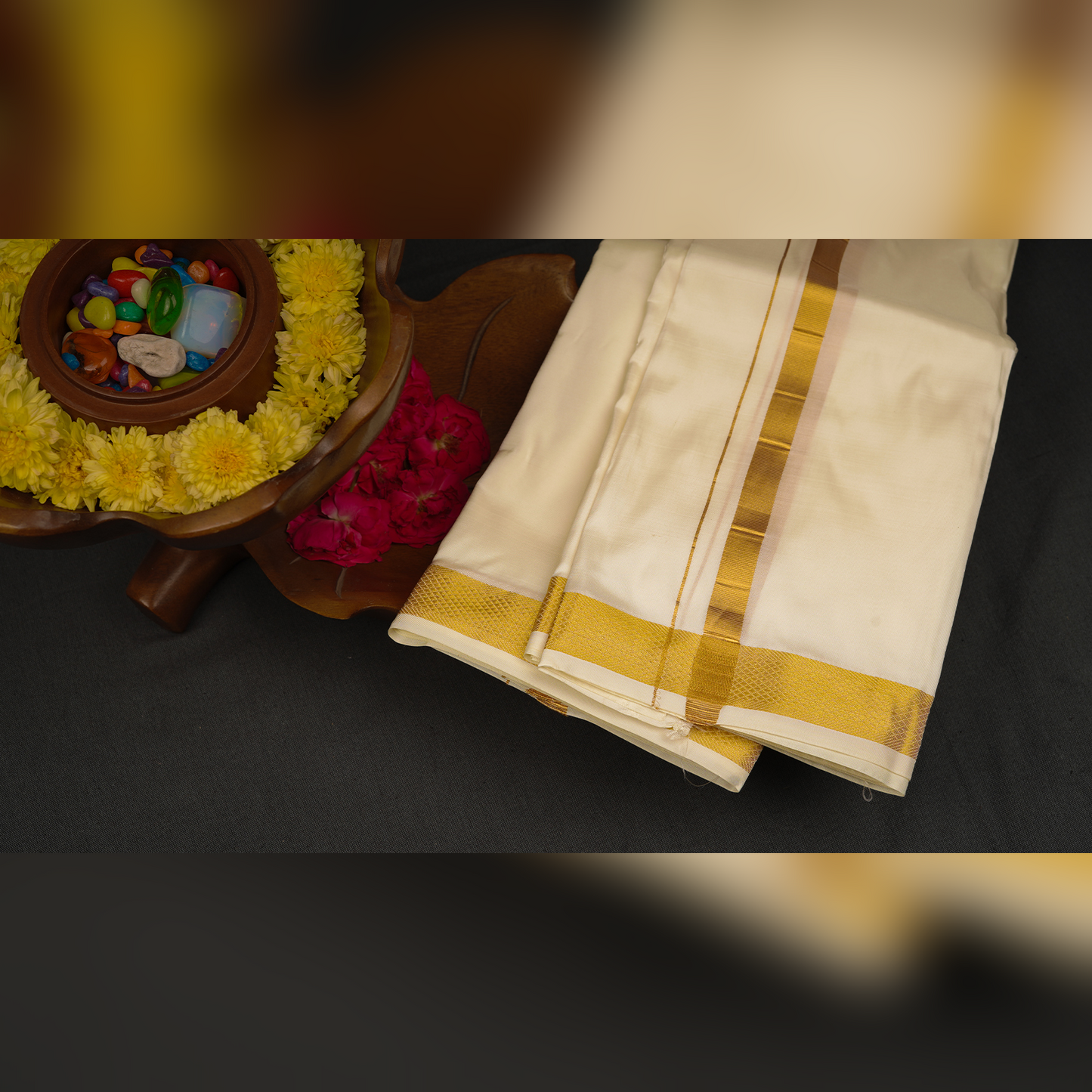 Horad Silk Blend Half White 1.00” Dhoti (8X4)