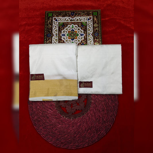 Horad Silk Blend Cream 2.50” Dhoti + Shirt Material