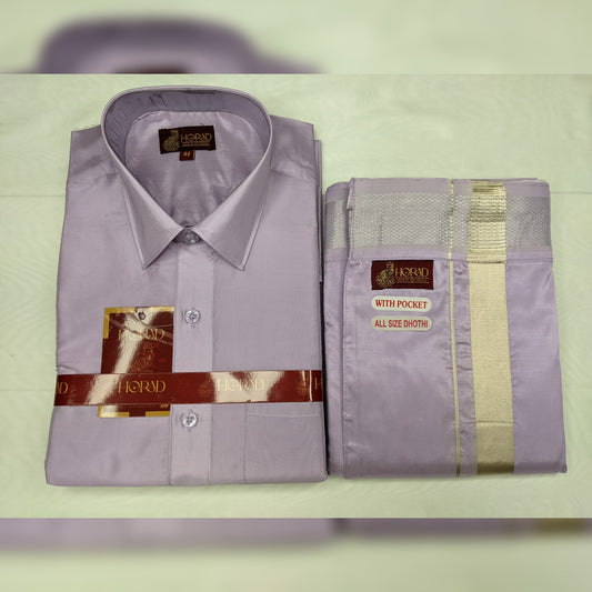 Horad Premium Art Silk Lavender Shirt + Welcro Dhoti