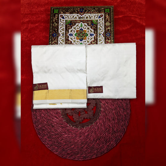 Horad Pure Silk Cream 1.50” Dhoti + Shirt Material