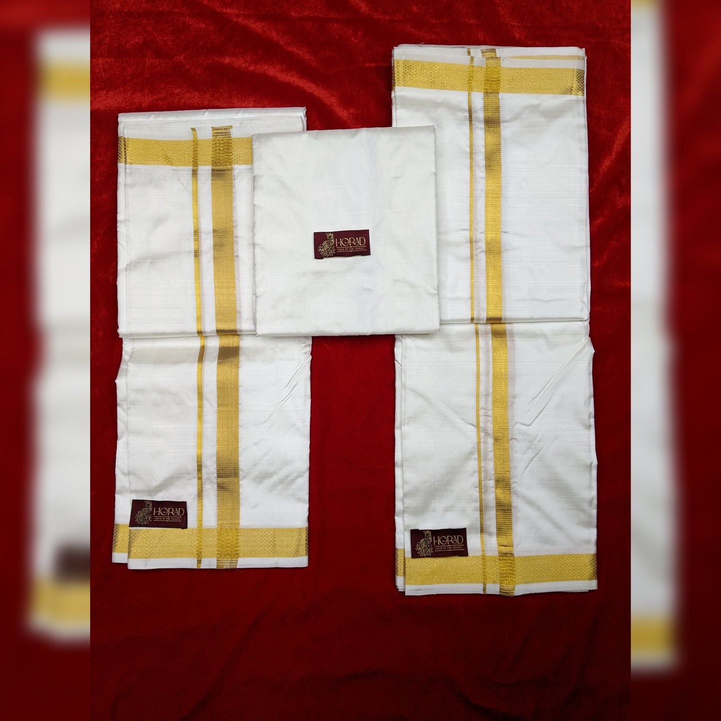 Horad Pure Silk Cream 1.00” Dhoti + Shirt Material + Angavastram