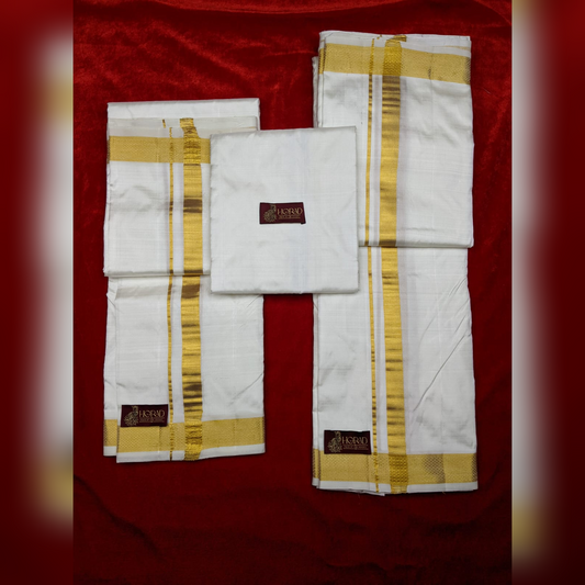 Horad Pure Silk Cream 1.25” Dhoti + Shirt Material + Angavastram