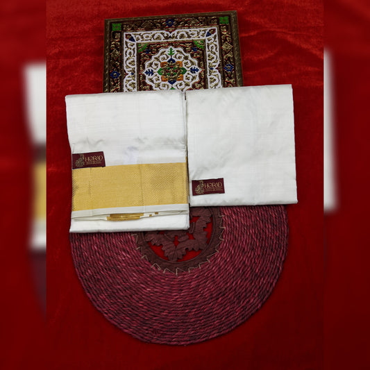 Horad Pure Silk Cream 3” Dhoti + Shirt Material