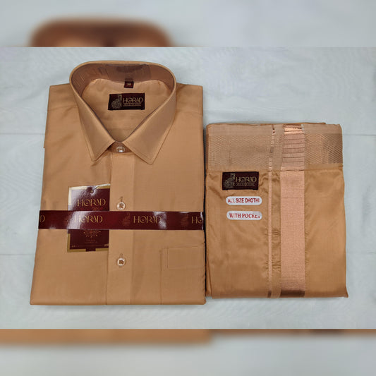 Horad Premium Art Silk Light Copper Shirt + Welcro Dhoti