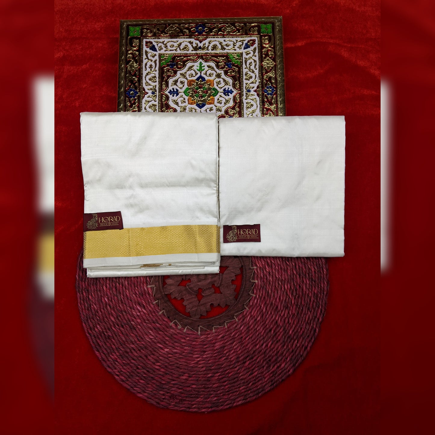 Horad Pure Silk Cream 1.75” Dhoti + Shirt Material