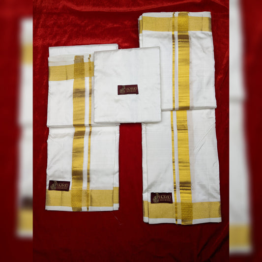 Horad Pure Silk Cream 1.75” Dhoti + Shirt Material + Angavastram