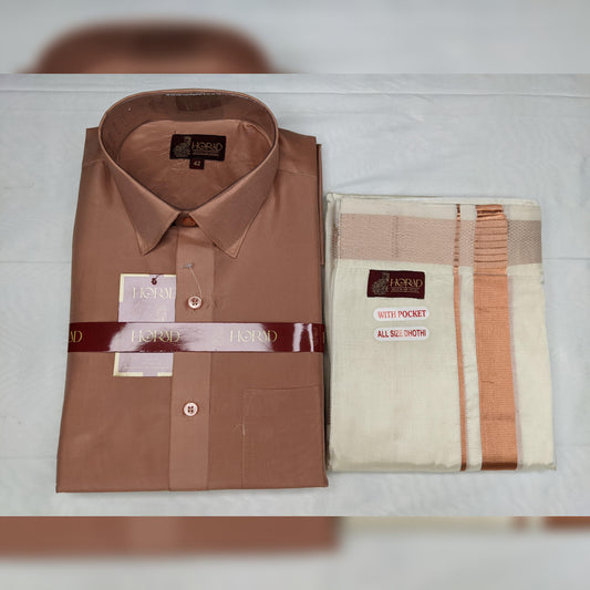 Horad Premium Art Silk Copper Shirt + Copper Zari Welcro Dhoti