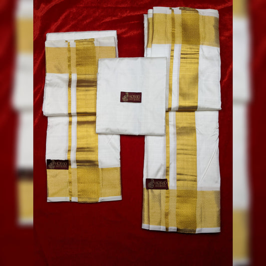 Horad Pure Silk Cream 3” Dhoti + Shirt Material + Angavastram