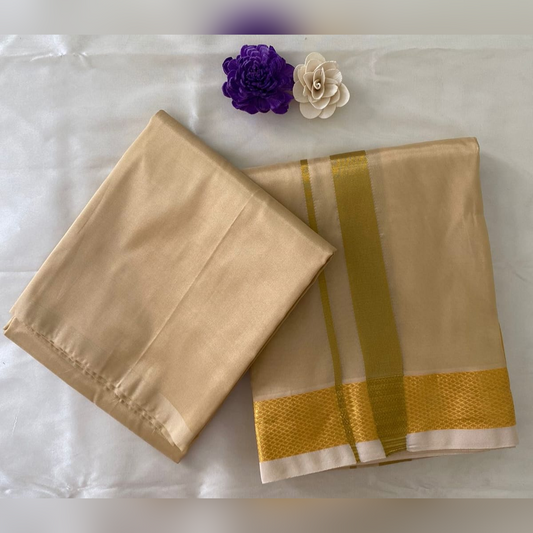 HORAD Premium Art Silk Light Gold Dhoti with Shirt Material