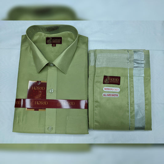 Horad Premium Art Silk FIR.Green Shirt + Welcro Dhoti