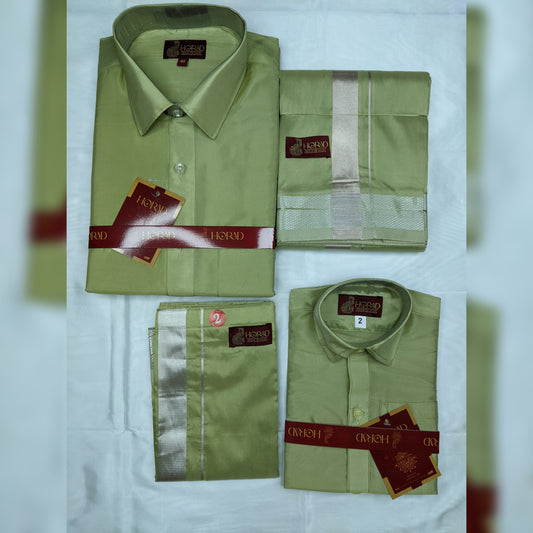 Horad Premium Art Silk Dad and Son FIR.Green Shirt + Dhoti