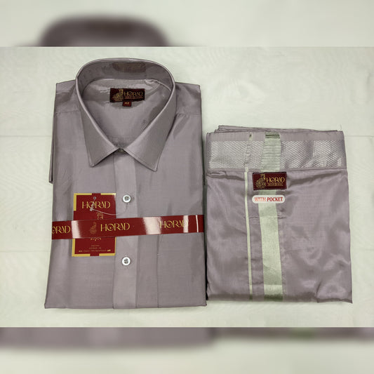 Horad Premium Art Silk Polar Violet Shirt + Welcro Dhoti