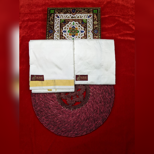 Horad Silk Blend Cream 0.75” Dhoti + Shirt Material