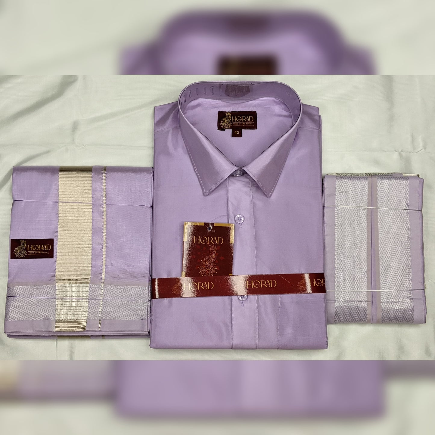 Horad Premium Art Silk Lavender Shirt + Dhoti + Angavastram