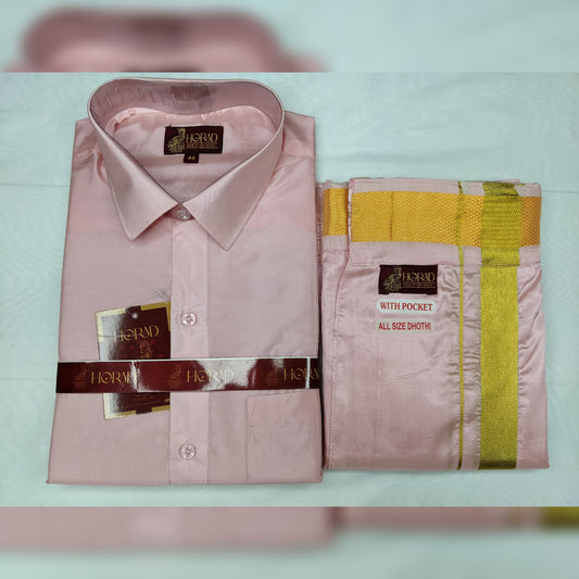 Horad Premium Art Silk Petal Pink Shirt + Welcro Dhoti