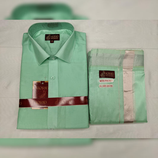 Horad Premium Art Silk ML.Green Shirt + Welcro Dhoti