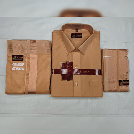 Horad Premium Art Silk Light Copper Shirt + Welcro Dhoti + Angavastram