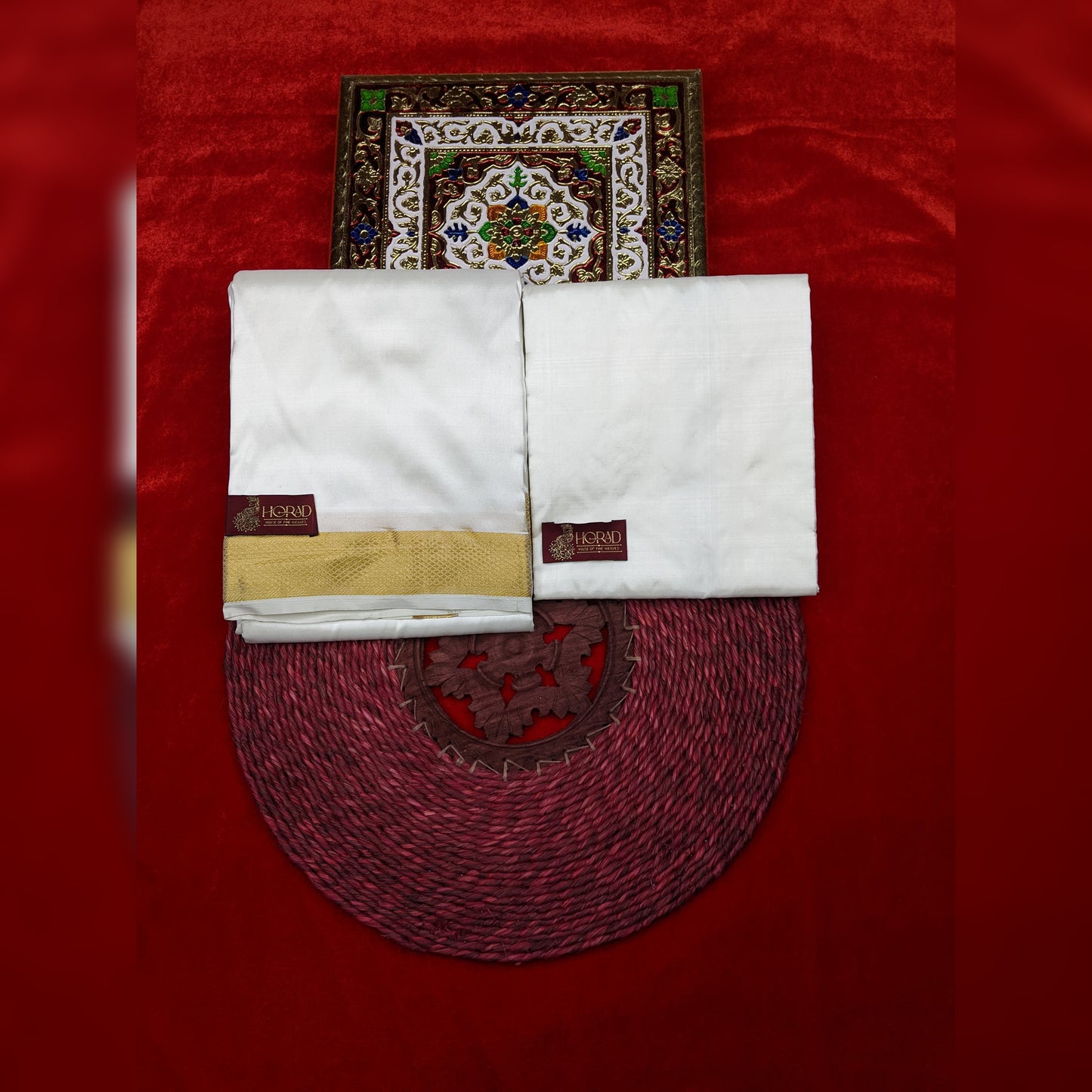 Horad Silk Blend Cream 1.50” Dhoti + Shirt Material