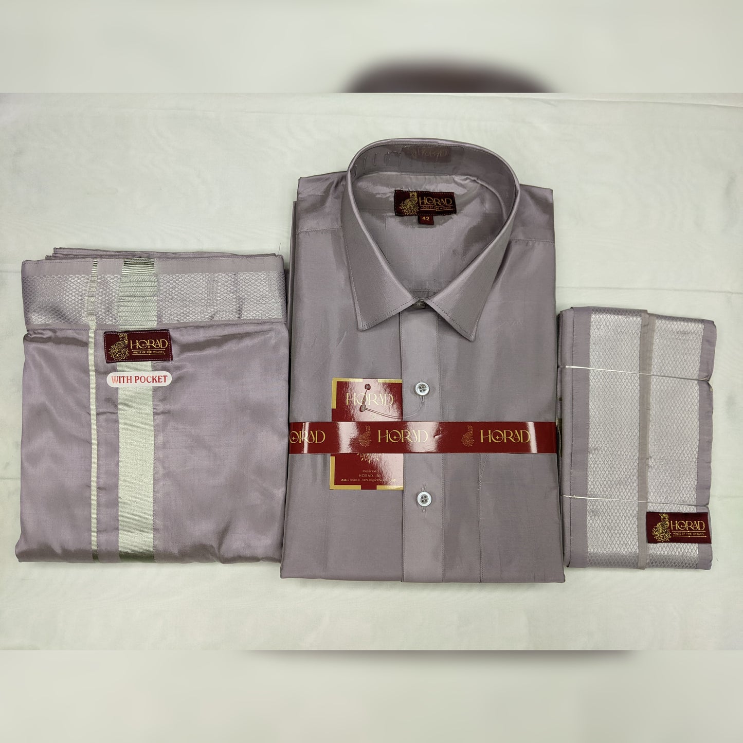 Horad Premium Art Silk Polar Violet Shirt + Welcro Dhoti + Angavastram