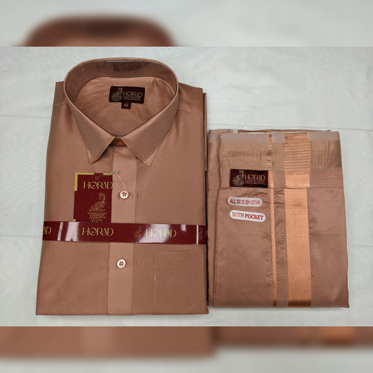 Horad Premium Art Silk Copper Shirt + Welcro Dhoti