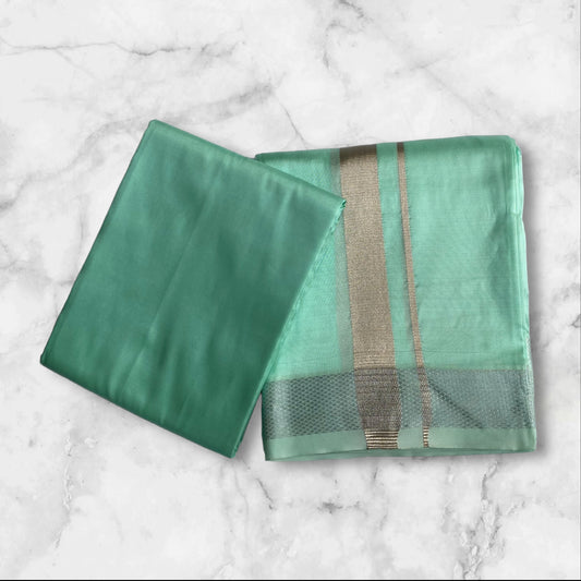 HORAD Premium Art Silk ML.Green Dhoti with Shirt Material