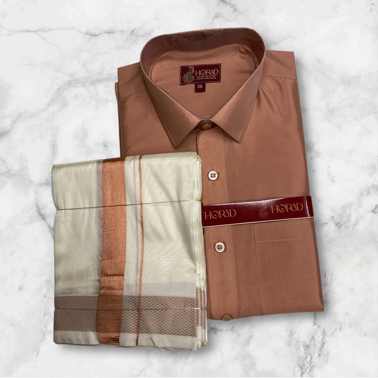 Horad Premium Art Silk Copper Shirt + Copper Zari Dhoti