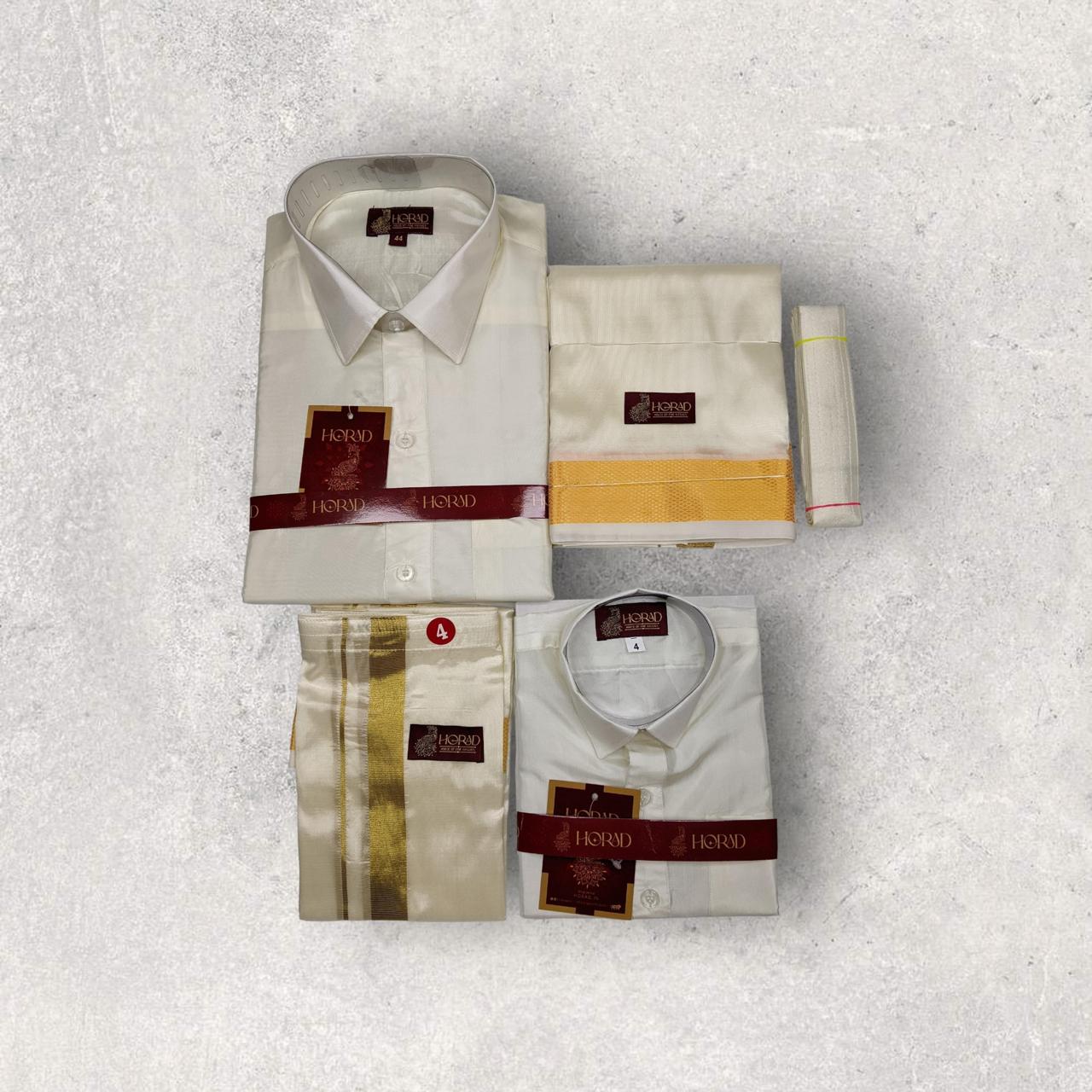 Horad Premium Art Silk Dad and Son Cream  Shirt + Dhoti