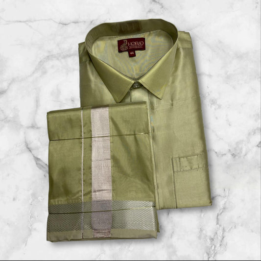 Horad Premium Art Silk FIR.Green Shirt + Dhoti